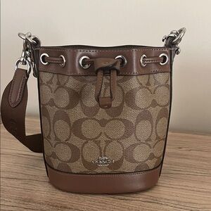Coach Mini Bucket Tote in Signature Brown Tan